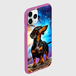Чехол iPhone 11 Pro матовый Такса в космосе, цвет: 3D-фиолетовый — фото 2