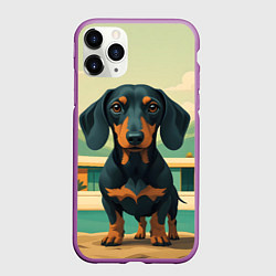 Чехол iPhone 11 Pro матовый Такса и лето, цвет: 3D-фиолетовый