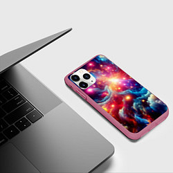 Чехол iPhone 11 Pro матовый Colorfull neon space clouds - ai art fantasy, цвет: 3D-малиновый — фото 2
