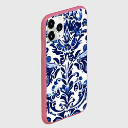 Чехол iPhone 11 Pro матовый Гжель русский узор акварель, цвет: 3D-малиновый — фото 2