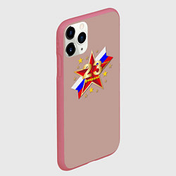 Чехол iPhone 11 Pro матовый Звезда на фоне флага России, цвет: 3D-малиновый — фото 2
