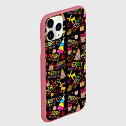 Чехол iPhone 11 Pro матовый Merry Christmas - паттерн, цвет: 3D-малиновый — фото 2