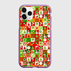 Чехол iPhone 11 Pro матовый Новогодние снеговики и снежные бабы, цвет: 3D-фиолетовый