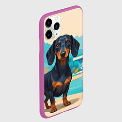 Чехол iPhone 11 Pro матовый Такса и пальма, цвет: 3D-фиолетовый — фото 2