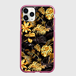 Чехол iPhone 11 Pro матовый Золотые тропики, цвет: 3D-малиновый