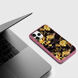 Чехол iPhone 11 Pro матовый Золотые тропики, цвет: 3D-малиновый — фото 2