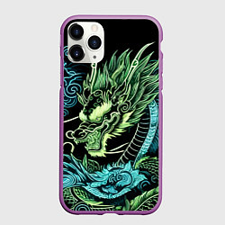 Чехол iPhone 11 Pro матовый Ирезуми - неоновый японский дракон, цвет: 3D-фиолетовый