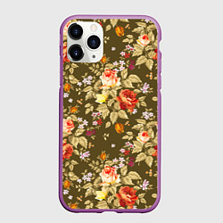 Чехол iPhone 11 Pro матовый Розы садовые и цветы полевые, цвет: 3D-фиолетовый