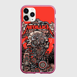 Чехол iPhone 11 Pro матовый Metallica - iron skeleton, цвет: 3D-малиновый