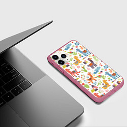 Чехол iPhone 11 Pro матовый Ламы паттерн, цвет: 3D-малиновый — фото 2