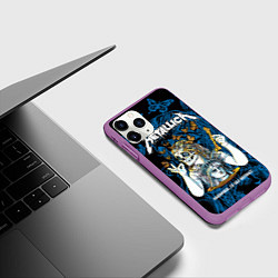 Чехол iPhone 11 Pro матовый Metallica - skeleton and butterflies, цвет: 3D-фиолетовый — фото 2