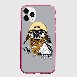 Чехол iPhone 11 Pro матовый Owl - wild crazy guy, цвет: 3D-малиновый
