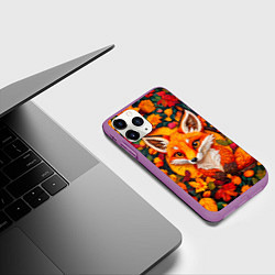 Чехол iPhone 11 Pro матовый Лисенок в осенних листьях, цвет: 3D-фиолетовый — фото 2
