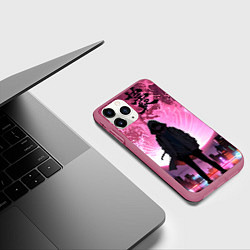 Чехол iPhone 11 Pro матовый Аниме и розовая луна, цвет: 3D-малиновый — фото 2