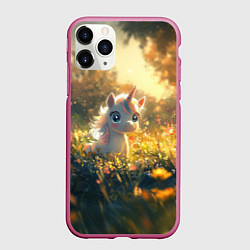 Чехол iPhone 11 Pro матовый Белая маленькая единорожка, цвет: 3D-малиновый