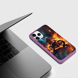 Чехол iPhone 11 Pro матовый Скелет байкер, цвет: 3D-фиолетовый — фото 2