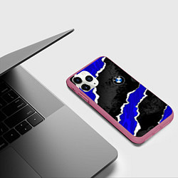 Чехол iPhone 11 Pro матовый BMW - синие разрывы, цвет: 3D-малиновый — фото 2
