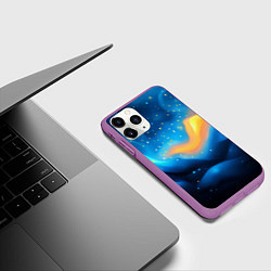 Чехол iPhone 11 Pro матовый Синяя волнистая абстракция текстура, цвет: 3D-фиолетовый — фото 2