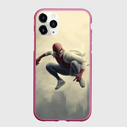 Чехол iPhone 11 Pro матовый Человек паук в прыжке, цвет: 3D-малиновый