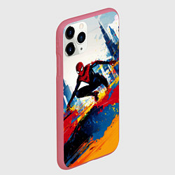 Чехол iPhone 11 Pro матовый Человек - паук и пролитая краска, цвет: 3D-малиновый — фото 2