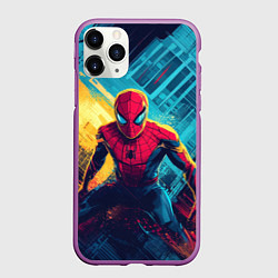 Чехол iPhone 11 Pro матовый Человек паук и краски, цвет: 3D-фиолетовый