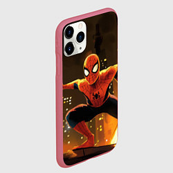 Чехол iPhone 11 Pro матовый Человек-паук пускает паутину, цвет: 3D-малиновый — фото 2