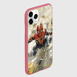 Чехол iPhone 11 Pro матовый Человек - паук маслом, цвет: 3D-малиновый — фото 2