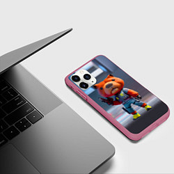 Чехол iPhone 11 Pro матовый Крутой капибара с пистолетом - киберпанк фантазия, цвет: 3D-малиновый — фото 2