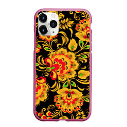 Чехол iPhone 11 Pro матовый Хохлома - роспись, цвет: 3D-малиновый