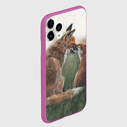 Чехол iPhone 11 Pro матовый Лиса с лисёнком, цвет: 3D-фиолетовый — фото 2