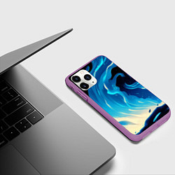 Чехол iPhone 11 Pro матовый Бело-синее пламя из абстрактных красок, цвет: 3D-фиолетовый — фото 2