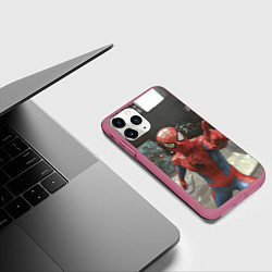 Чехол iPhone 11 Pro матовый Человек паук предупреждает, цвет: 3D-малиновый — фото 2