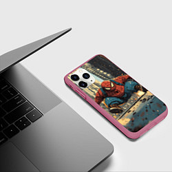 Чехол iPhone 11 Pro матовый Маленький толстый человек-паук, цвет: 3D-малиновый — фото 2