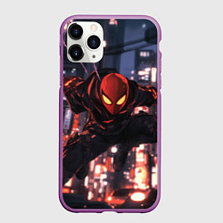 Чехол iPhone 11 Pro матовый Человек паук в черном, цвет: 3D-фиолетовый