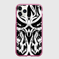 Чехол iPhone 11 Pro матовый Абстрактный узор - изогнутые формы трайбл татуиров, цвет: 3D-малиновый