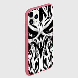 Чехол iPhone 11 Pro матовый Абстрактный узор - изогнутые формы трайбл татуиров, цвет: 3D-малиновый — фото 2