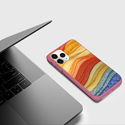 Чехол iPhone 11 Pro матовый Золотистые полосы абстракция, цвет: 3D-малиновый — фото 2
