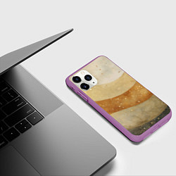 Чехол iPhone 11 Pro матовый Бежево-золотые полосы с блестками, цвет: 3D-фиолетовый — фото 2