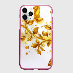 Чехол iPhone 11 Pro матовый Золотые листья на белом, цвет: 3D-малиновый