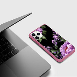 Чехол iPhone 11 Pro матовый Пионы и лаванда винтажный узор, цвет: 3D-малиновый — фото 2