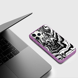 Чехол iPhone 11 Pro матовый Закрученные волны - чб абстракция, цвет: 3D-фиолетовый — фото 2