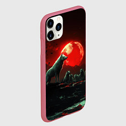 Чехол iPhone 11 Pro матовый Белый волк на фоне красной луны, цвет: 3D-малиновый — фото 2