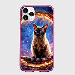 Чехол iPhone 11 Pro матовый Сиамская кошка в космосе, цвет: 3D-малиновый