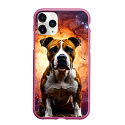 Чехол iPhone 11 Pro матовый Американский стаффордширский терьер в космосе, цвет: 3D-малиновый
