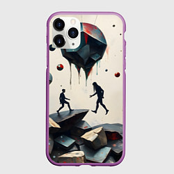 Чехол iPhone 11 Pro матовый Сюрреалистичные люди и камни, цвет: 3D-фиолетовый