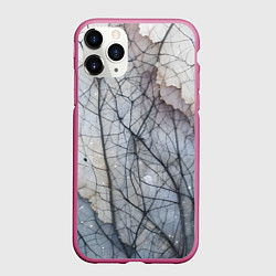 Чехол iPhone 11 Pro матовый Прожилки листьев, цвет: 3D-малиновый