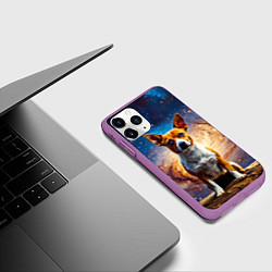 Чехол iPhone 11 Pro матовый Басенджи в космосе, цвет: 3D-фиолетовый — фото 2