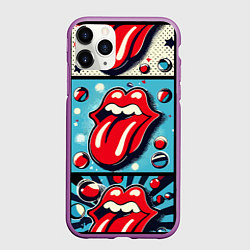 Чехол iPhone 11 Pro матовый Rolling Stones logo - pop art, цвет: 3D-фиолетовый