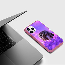 Чехол iPhone 11 Pro матовый Сова в фиолетовых цветах, цвет: 3D-малиновый — фото 2