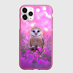 Чехол iPhone 11 Pro матовый Сова на блестящем фоне, цвет: 3D-малиновый
